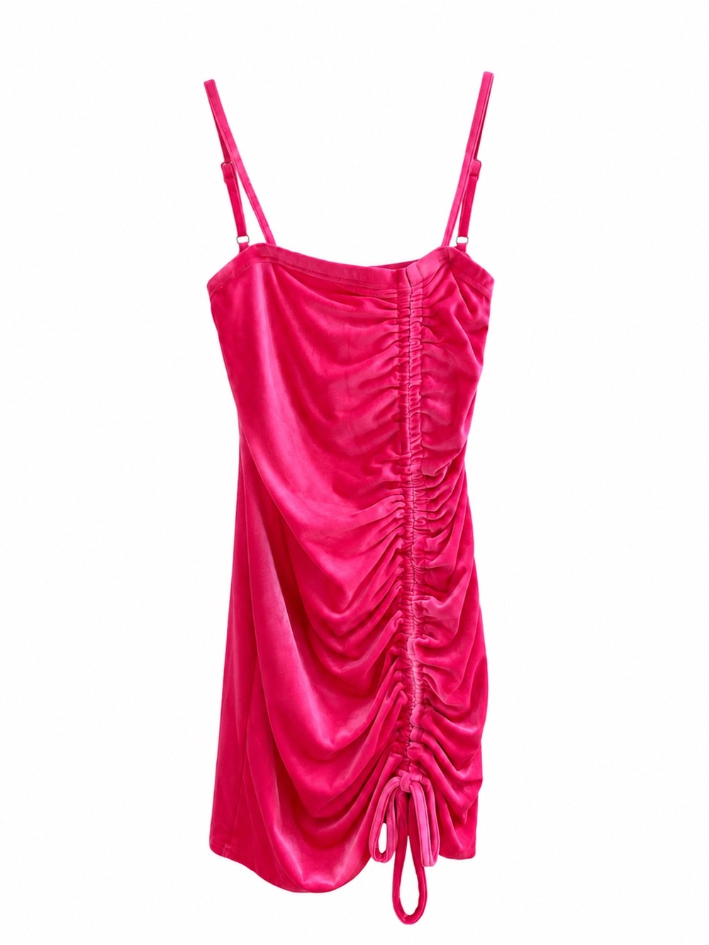 Neon Pink Ruched Velvet Dress